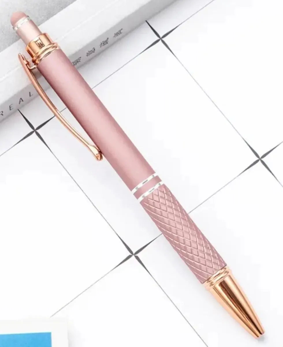 Caneta Metal Touch Tinta Preto Exterior Rose