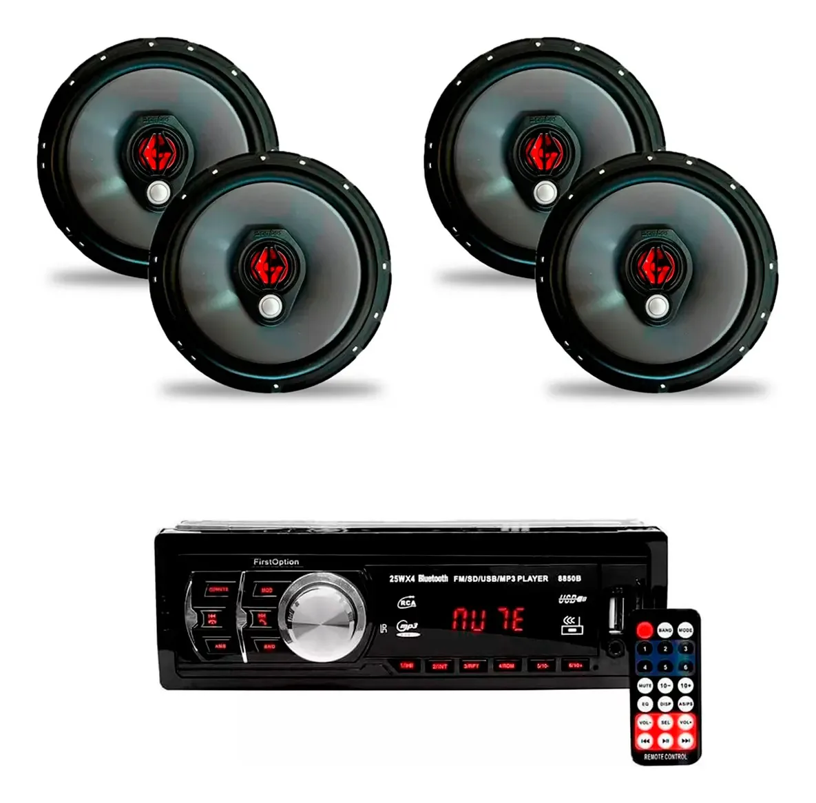 4 Alto Falante 6 Bomber + Som Automotivo 8850b First Option