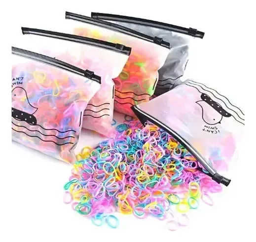 Kit 500 Elásticos Silicone Estojo Colorido Cabelo Infantil Coloridos