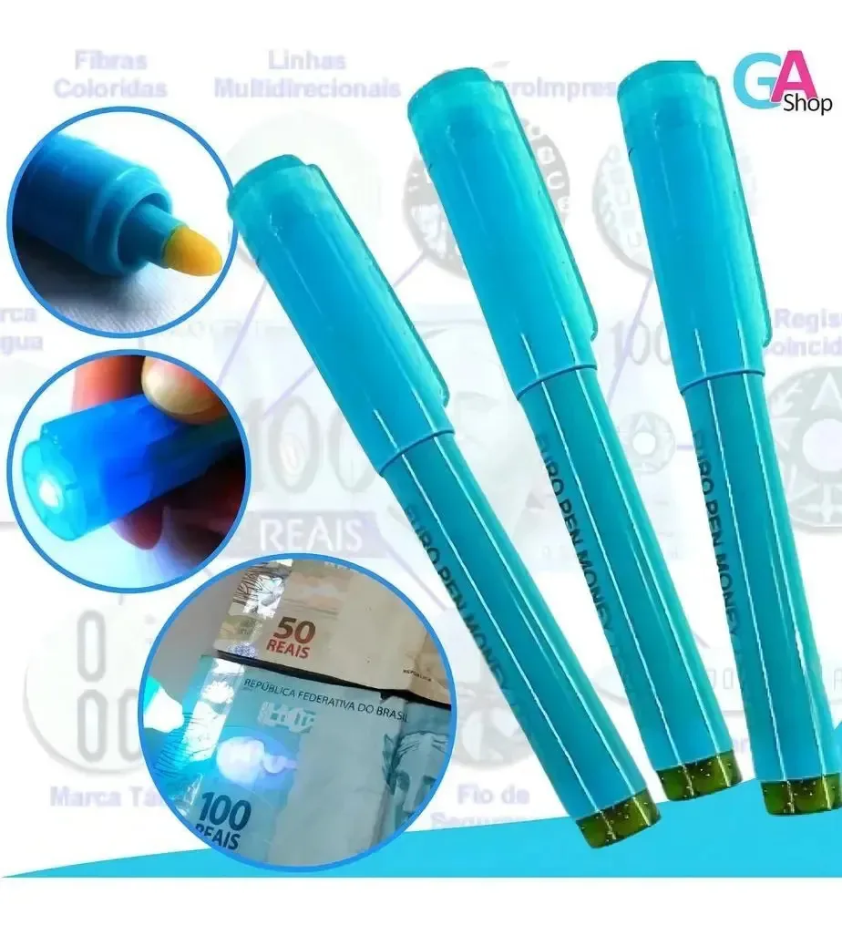 Kit 3 Canetas Identificar Nota Dólar Dinheiro Falso Cor Azul