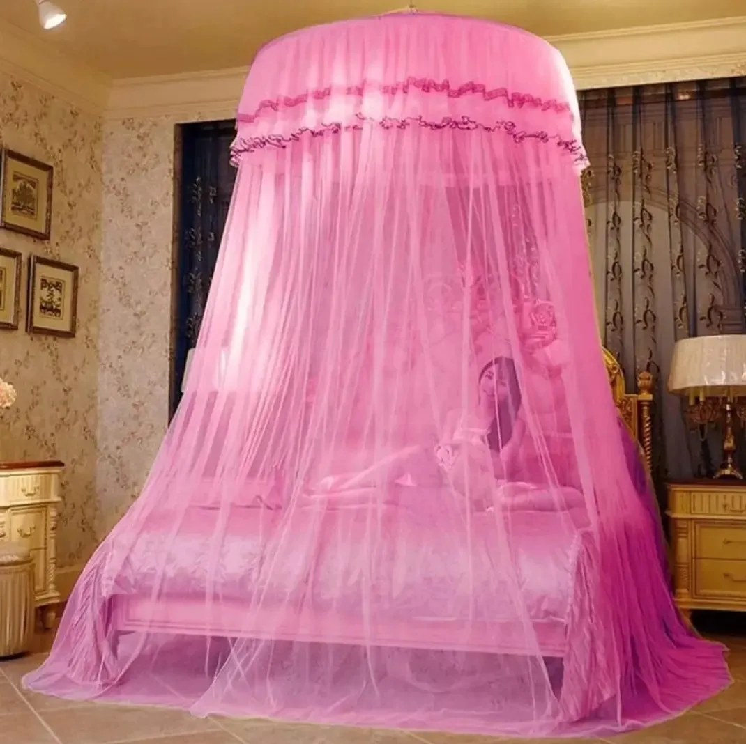 Mosquiteiro Renda Casal King Gigante Indiano C/elastico Cor Rosa