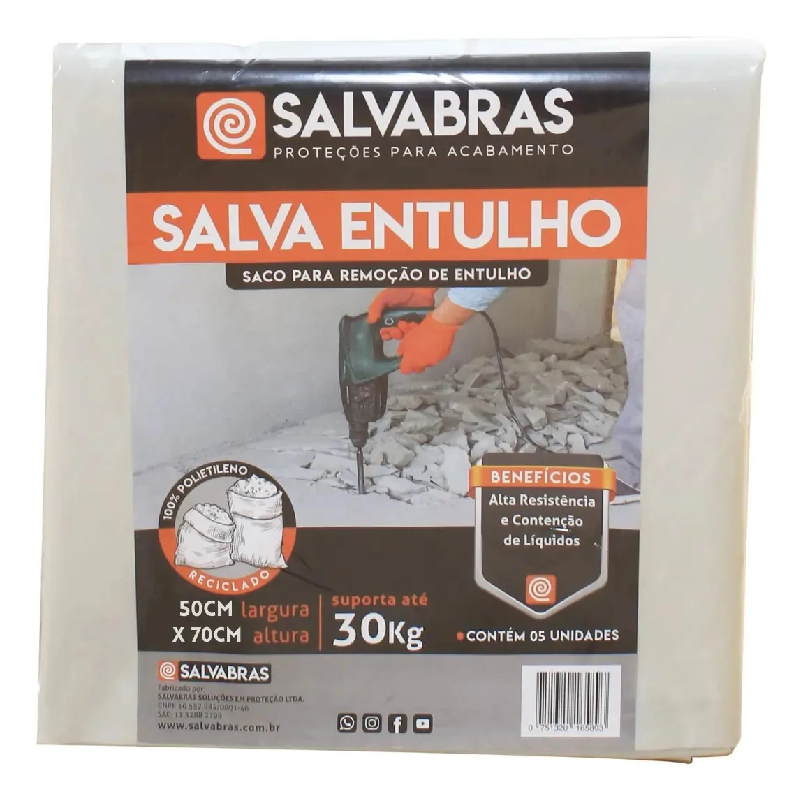 Saco De Entulho (alta Resistência) 50cm X 70cm // Até 30kg Cor Branco