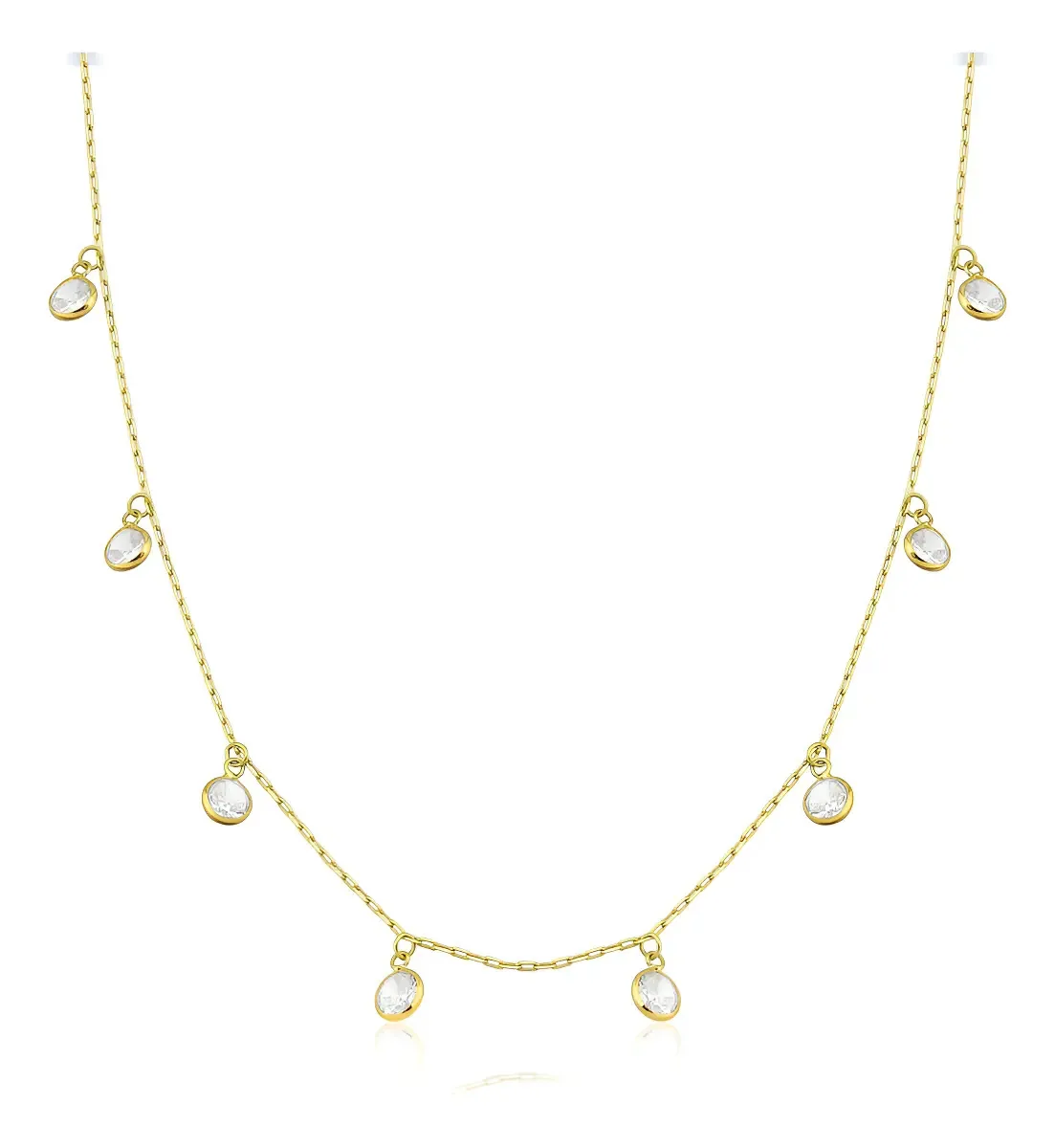 Colar De Ouro 18k Feminino Com Pedrinhas Pendentes 45cm Cor Amarelo