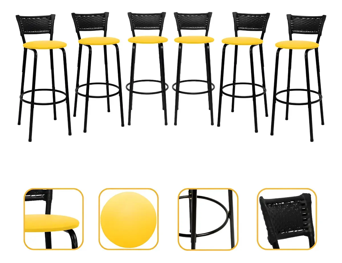 Banqueta Alta Para Bar/cozinha Imperdível Acabamento Da Estrutura Estrutura Preta Cor Amarelo