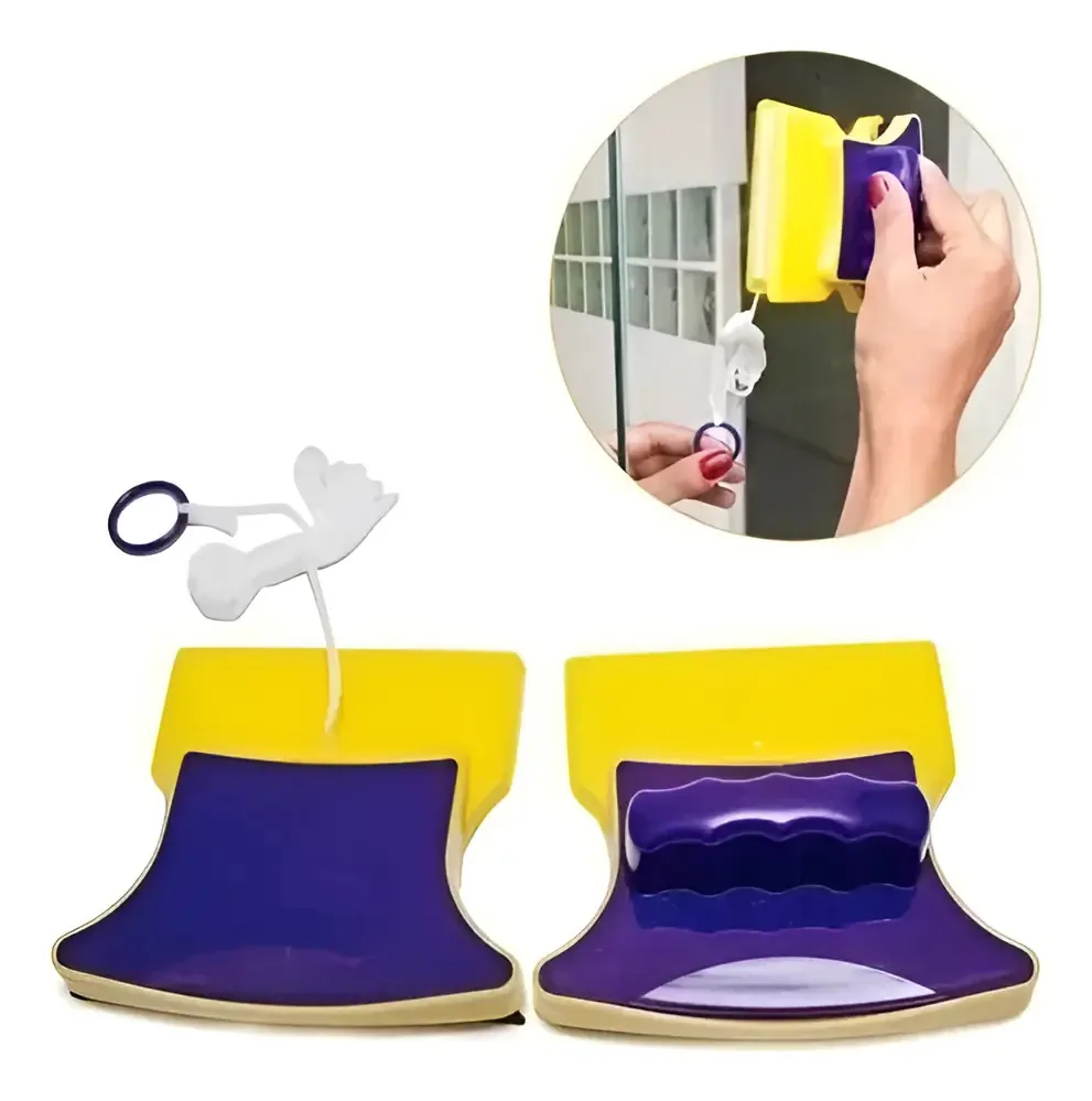 Limpa Vidros Magnético Rodo Mágico Dupla Face C/ Super Ímã Cor Amarelo