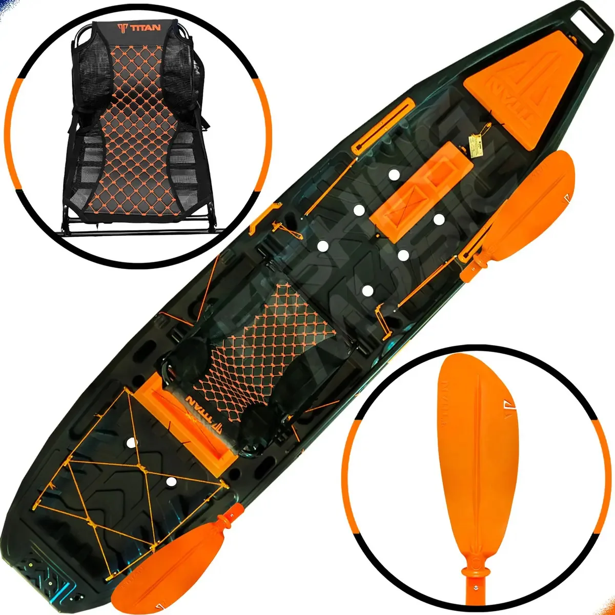 Caiaque De Pesca Ares Titan + Cadeira Confort E Remo Cor Mamba Negra