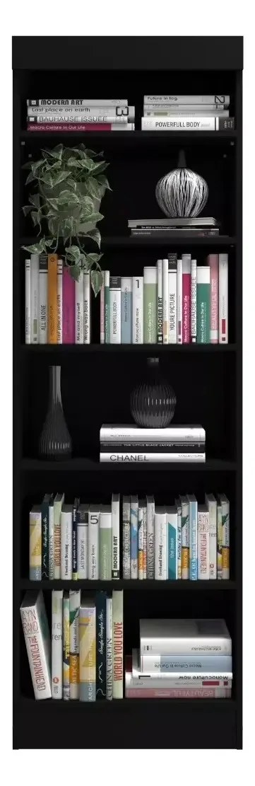 Estante De Madeira Multiuso E-led Estilo Industrial Com 5 Prateleiras Cor: Preto