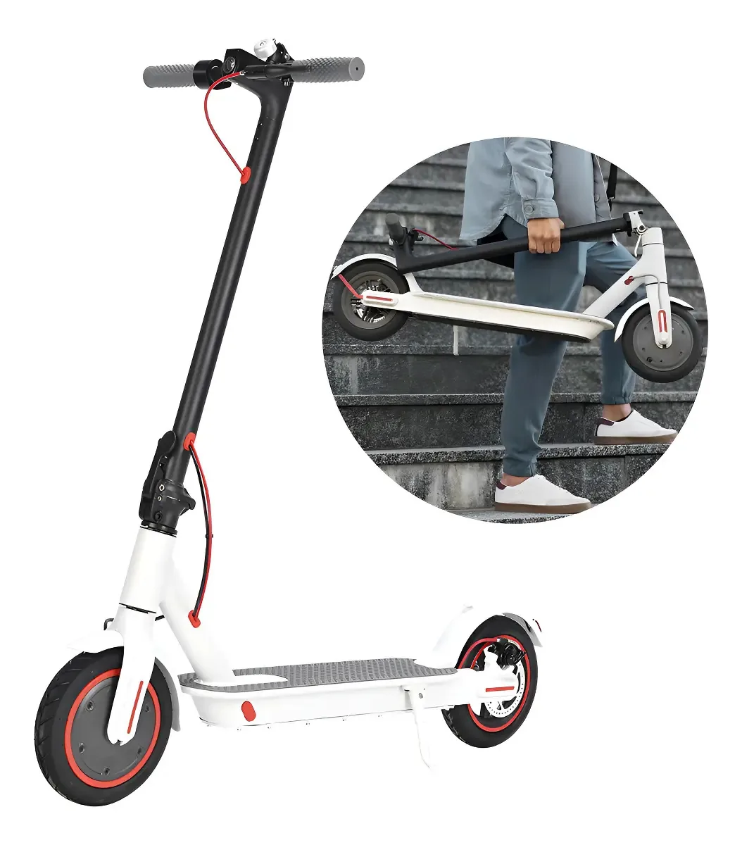 Patinete Scooter Elétrico Dobrável Bluetooth Portátil Branco