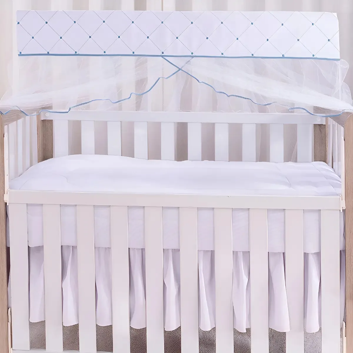 Mosquiteiro De Berço Padrão Americano Com Tule Contra Inseto Cor Branco E Azul Claro