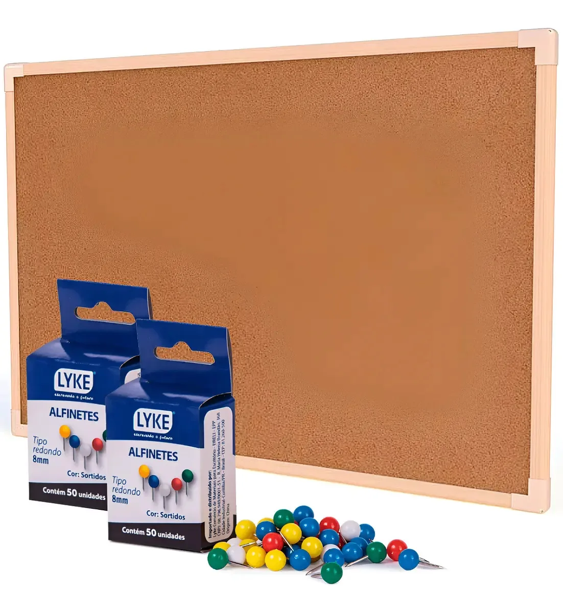 Lousa Cortiça Anotações Planejamento 90x60 + 100 Alfinetes Marrom-escuro