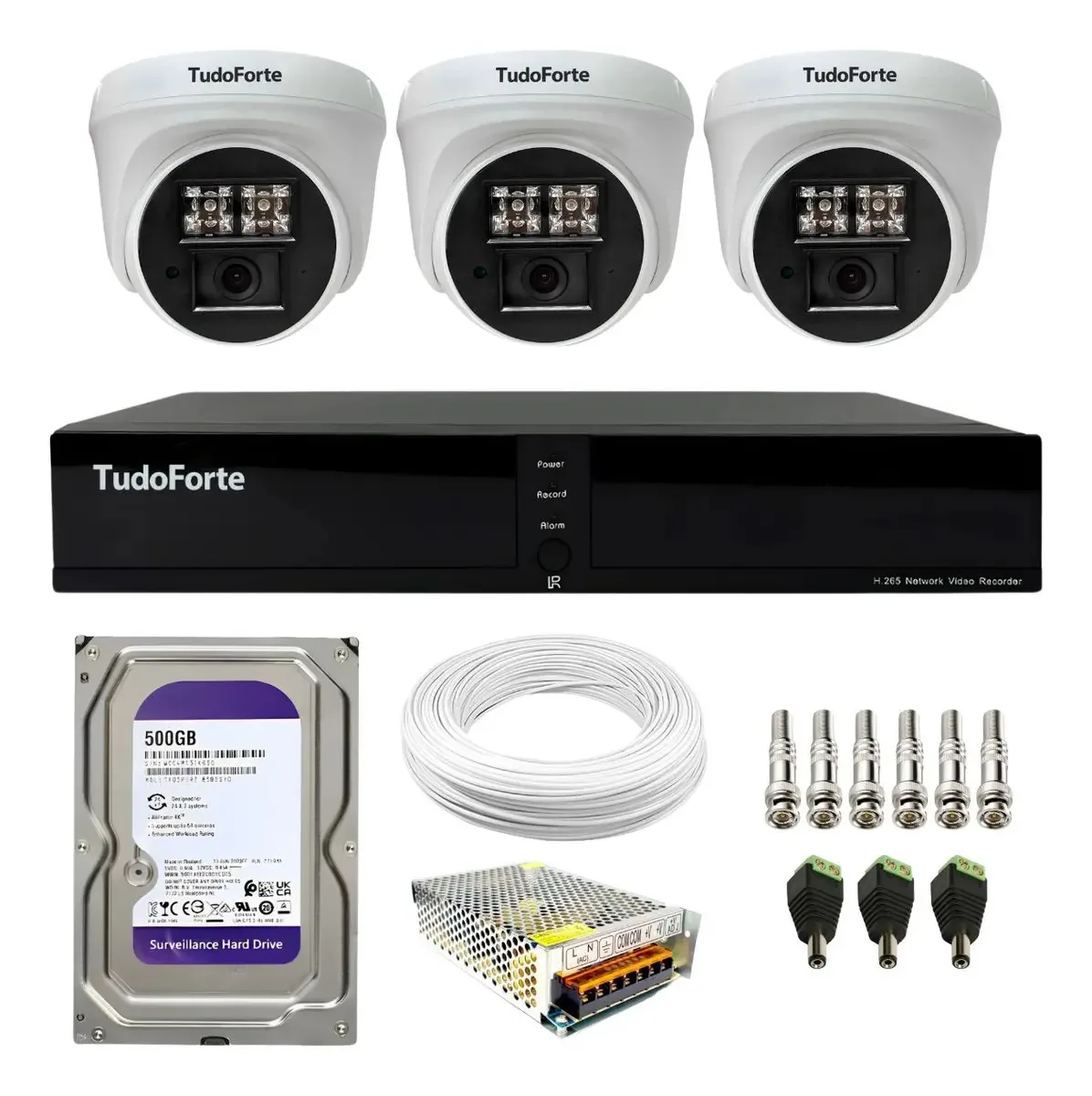 3 Câmera Segurança Dome Dvr 4ch Hd 500gb Instalado Tudoforte Branco