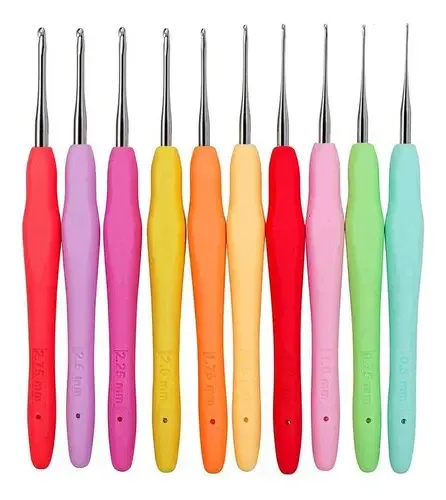 Kit Agulhas Para Croche Com 10un Linha Fina Cabo Soft