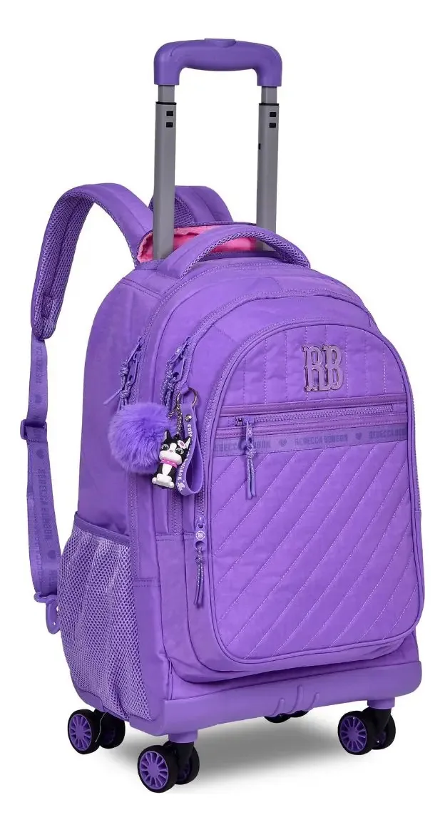 Mochila De Rodas Rebecca Bonbon Juvenil Escolar Passeio 360° Cor Lilás Desenho Do Tecido Liso