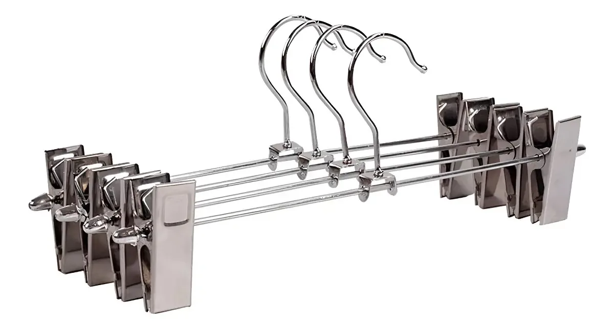 Kit Com 40 Cabides de Aço Inox Com Presilhas para Calças e Saias