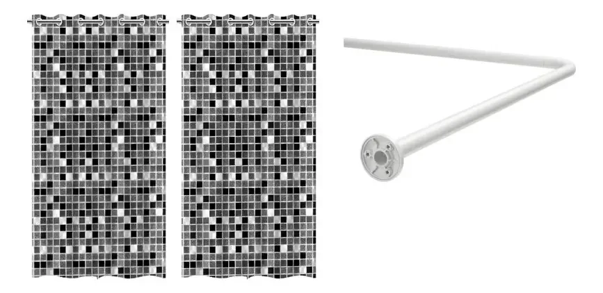 Kit 2 Cortinas para Box PVC Pastilha Preta com Varão em L