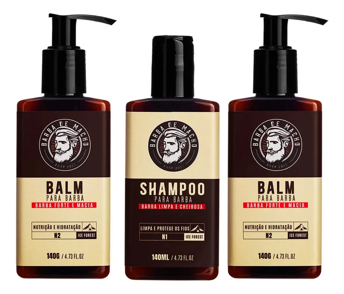 Kit 2 Balm E 1 Shampoo De Barba Ice Forest - Barba De Macho