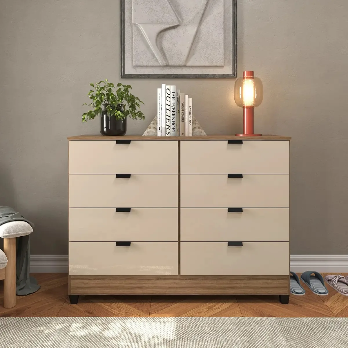 Cômoda Industrial 8 Gavetas Para Roupas E Organização Casal Cor Off white