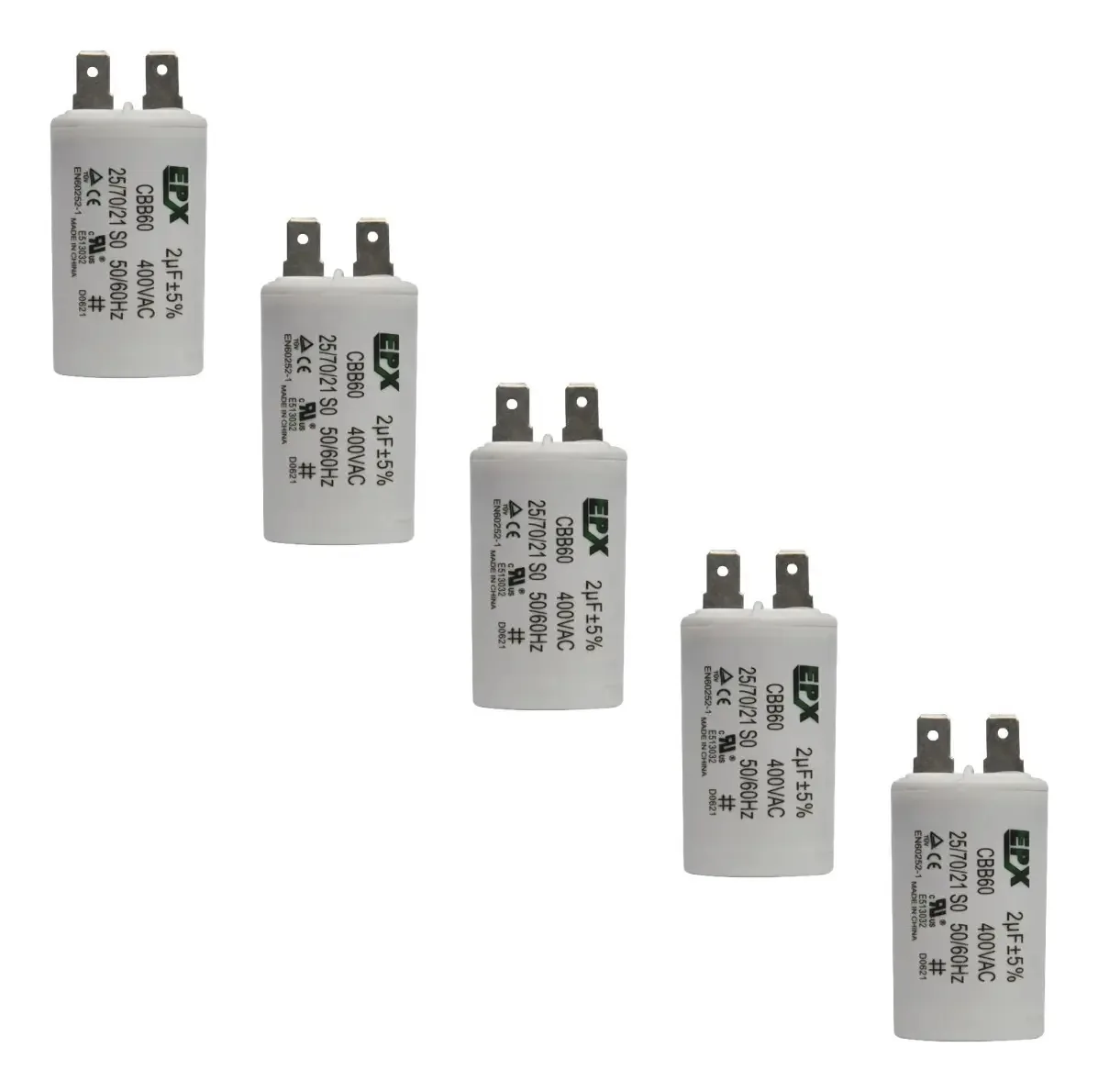 Kit 5 Capacitores Permanentes 2uf 400v Terminal Cbb60