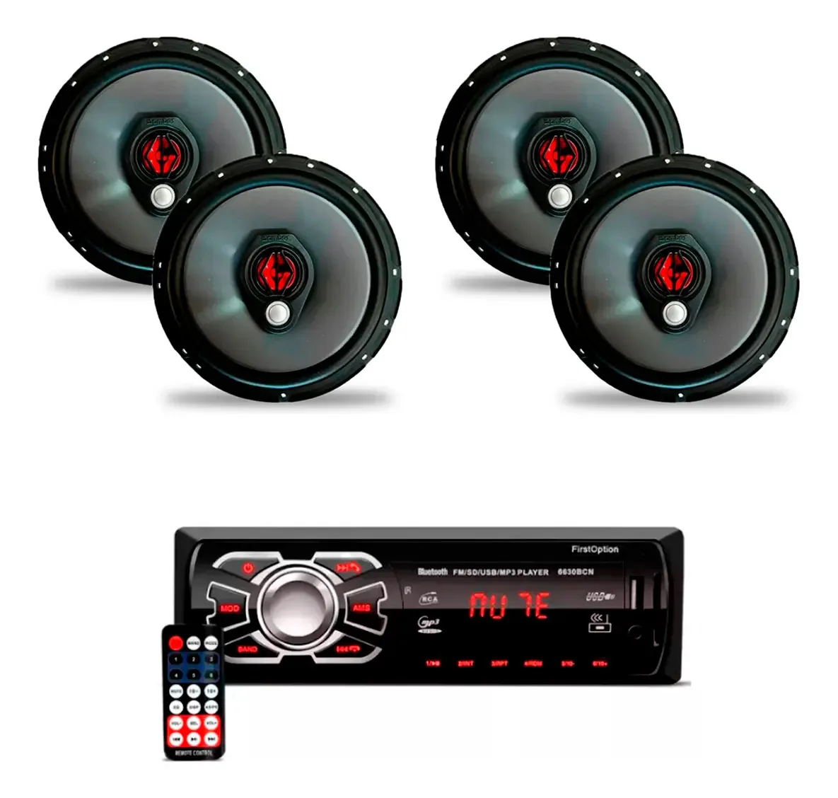 4 Alto Falantes 6 Bomber + Som Automotivo 6630 First Option