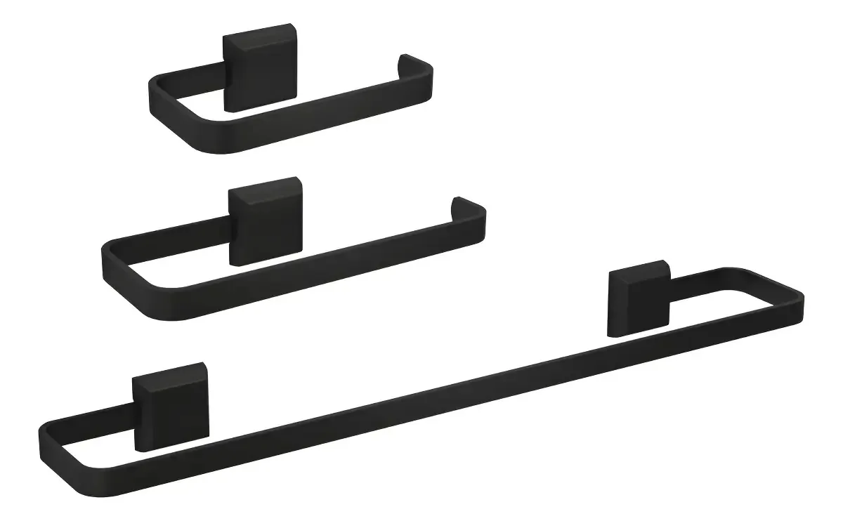 Kit De Acessórios Para Banhos Banheiros 3 Peças Luxo Cor Preto