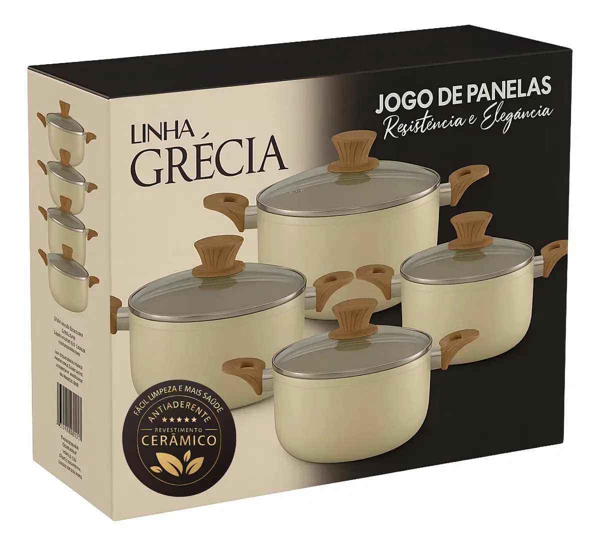 Jogo Panelas Caçarola 4 Peças Cerâmica Rio Home Cor Creme Cor Bege