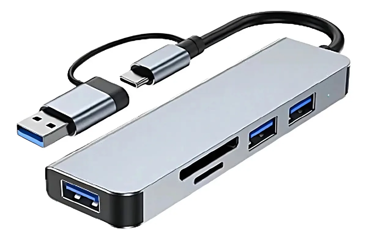Adaptador Usb 2.0 4 Em 1 - Hub Dock 5 Em 2 Usb-c E Usb-a Cor Prateado