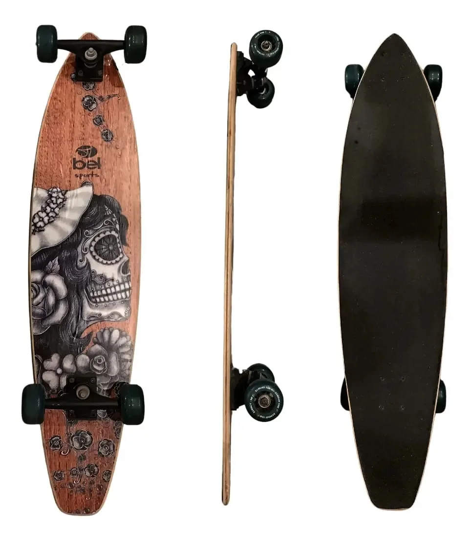 Skate Longboard 97cm Maple Abec 7 Pintail Montado Completo Cor Preto