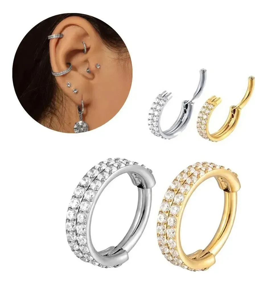 Piercing Titânio Argola Dupla Cravej Natural 6mm