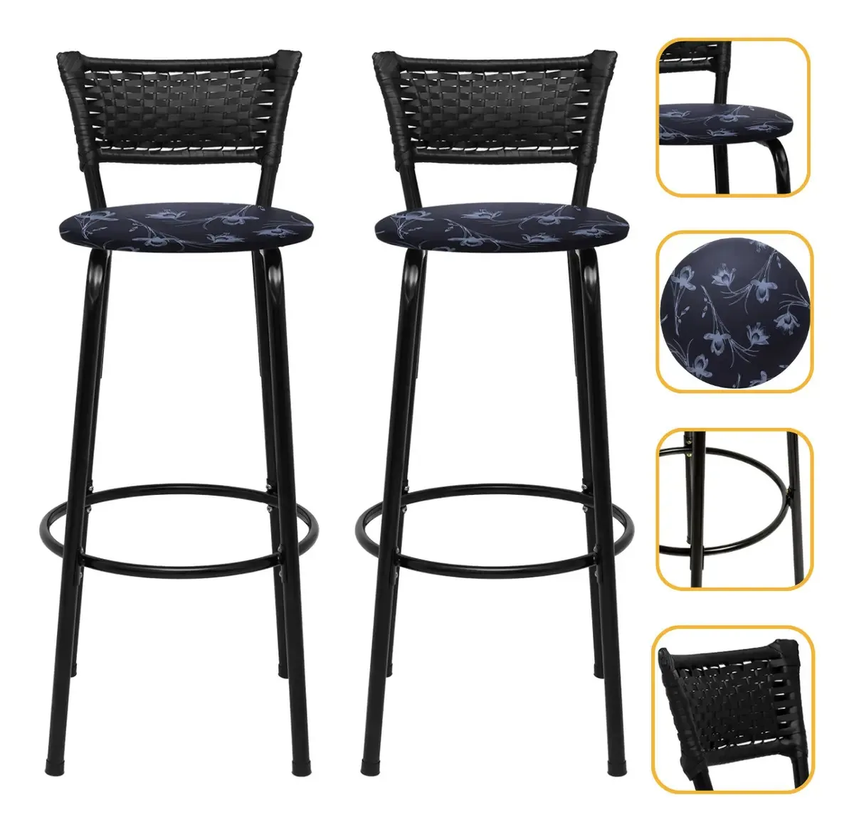 Banquetas Itagold Junco Preto 90cm - 2 Unidades Acabamento Da Estrutura Estrutura Preto Cor Floral Preto