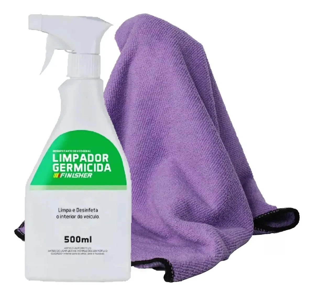 Limpador Germicida Finisher + Flanela Limpeza Roxa 40x60