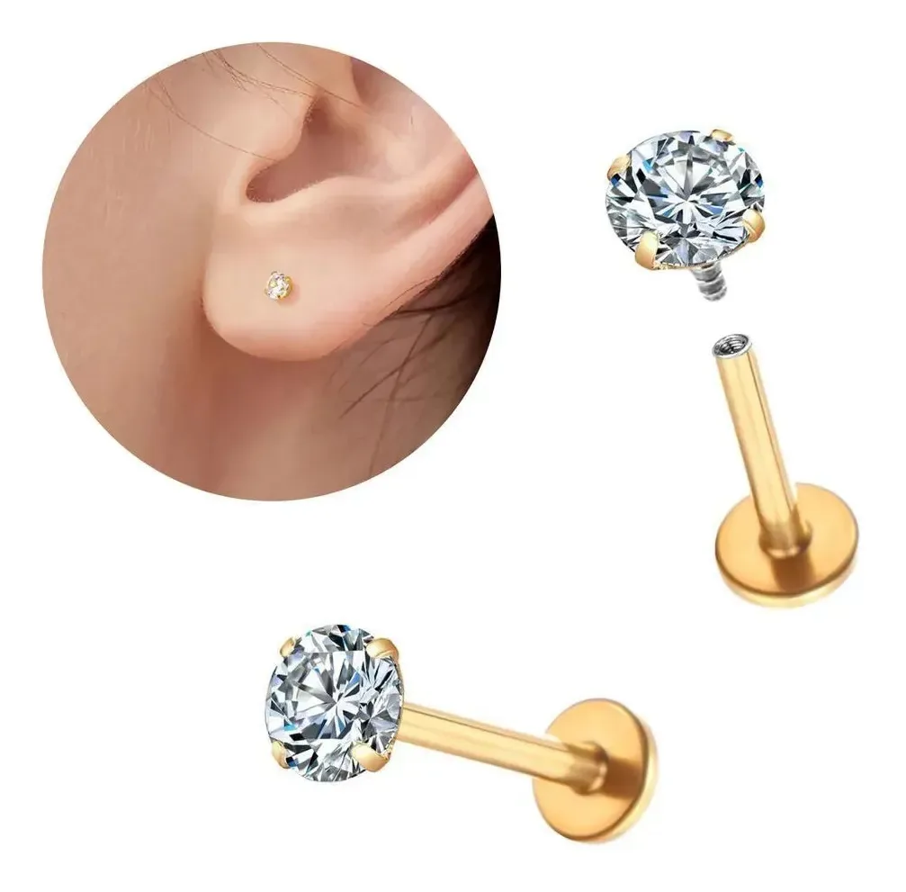Piercing Titânio Zircônia Ponto L Dourado 1.2x6x4