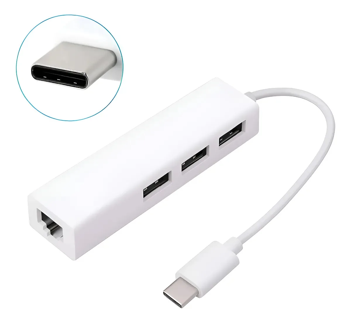 Adaptador Hub Usb Tipo-c 3.1 P/ 3 Portas Usb + Rj45 Gigabit
