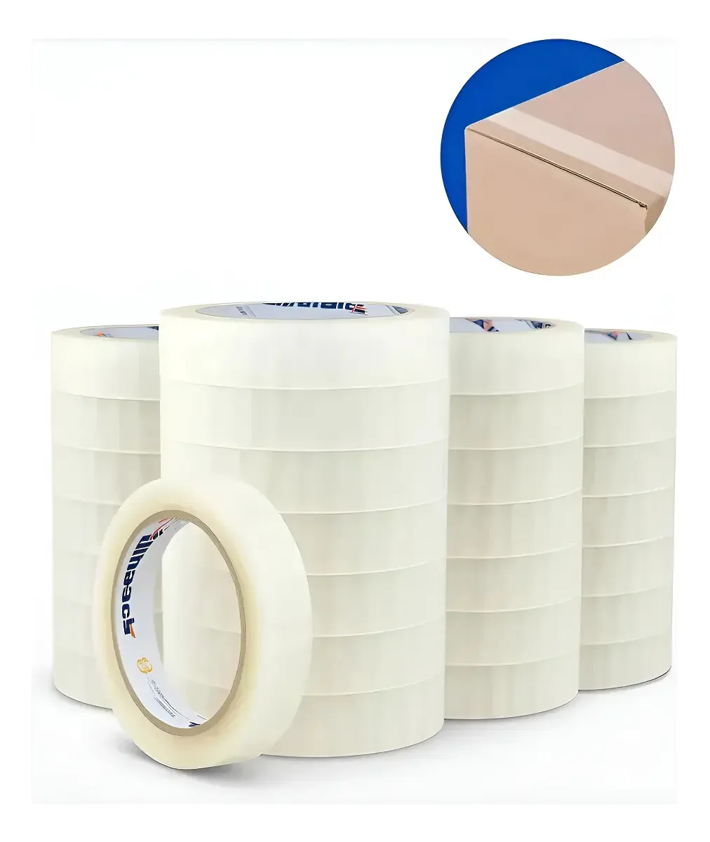 Kit 18 Fitas Adesivas Acrílicas Transparentes 24mm x 100m para Embalagem e Escritório