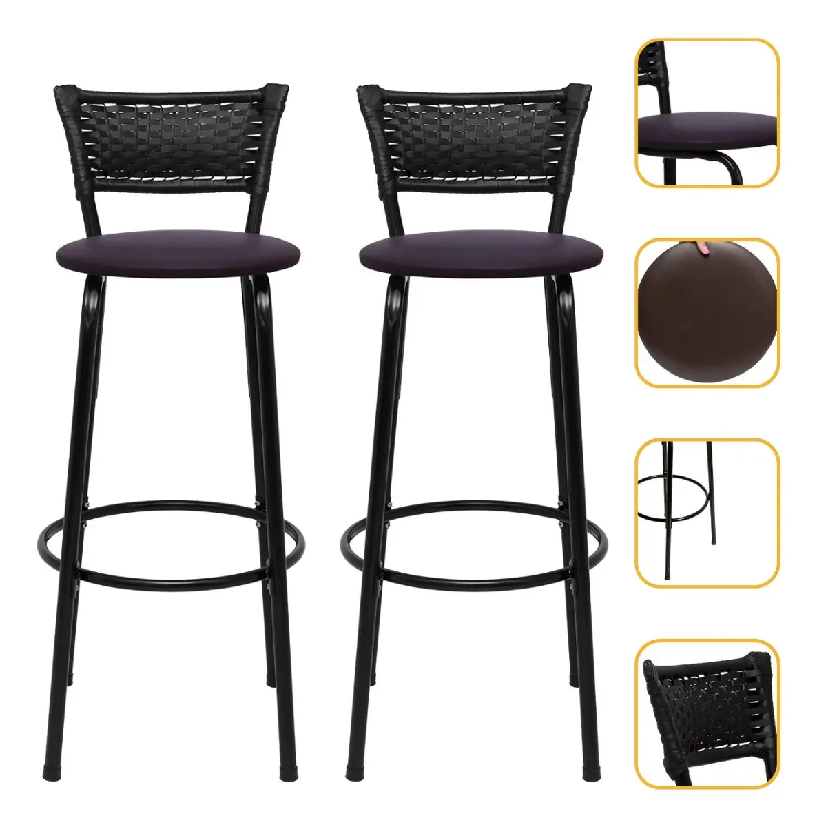 Banquetas Itagold Junco Preto 90cm - 2 Unidades Acabamento Da Estrutura Estrutura Preto Cor Marrom-escuro