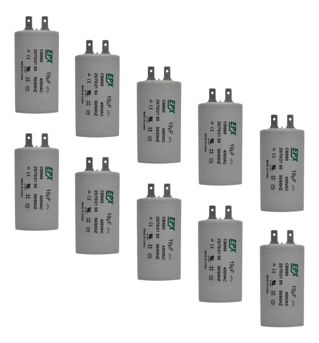 Kit 10 Capacitores Permanentes 19uf 450v Terminal Cbb60 Epx