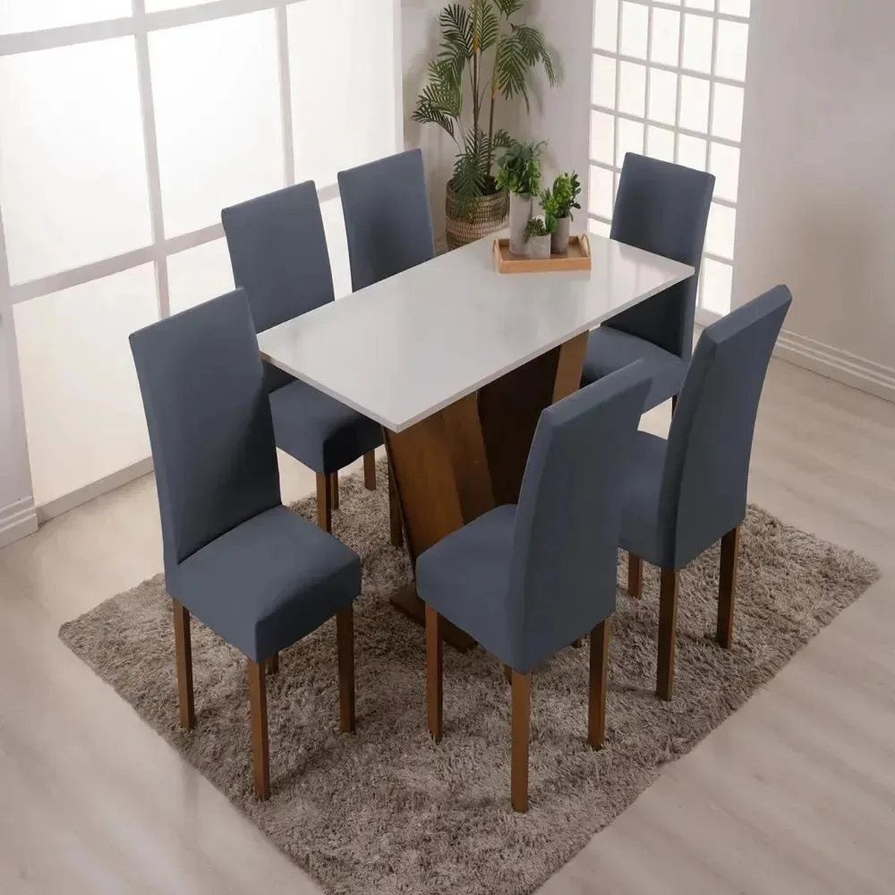 Kit 6 Capas Para Cadeira Malha Elástico Decora Sala Ja Cinza