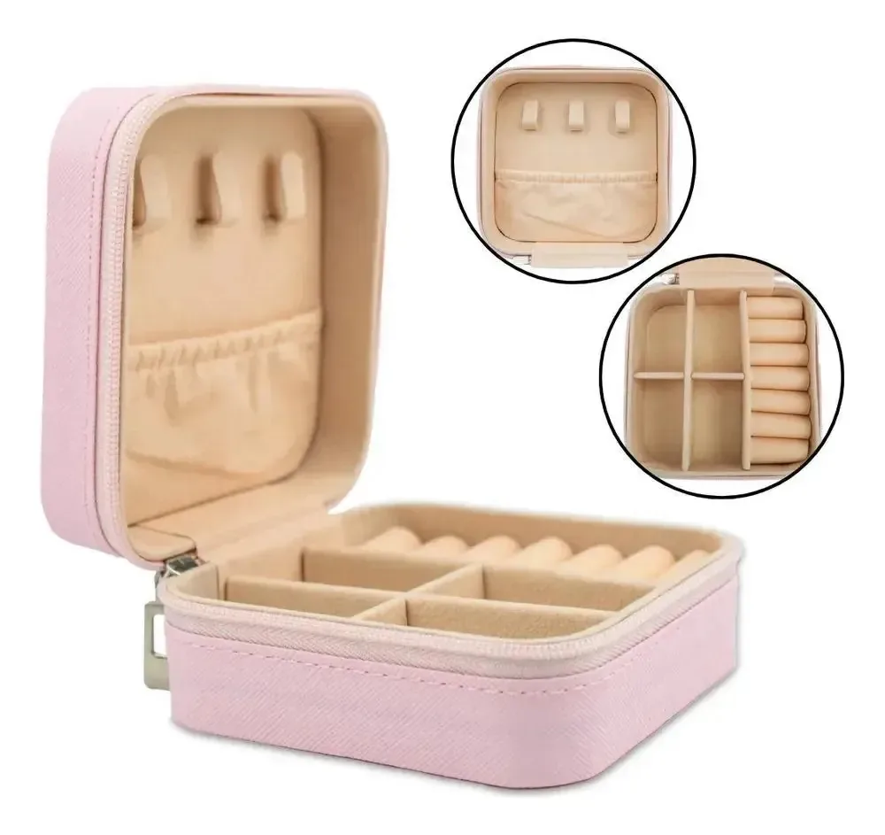 Mini Porta Joias Organizador Divisórias Forrado Rosa Claro A