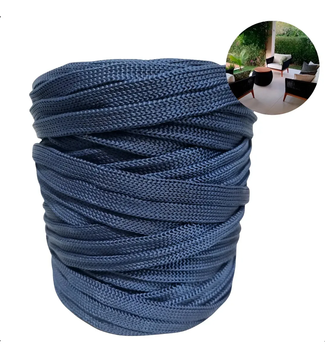 Corda Náutica Fita Chata Tricô Azul 10mm 82m Para Móveis e Artesanato