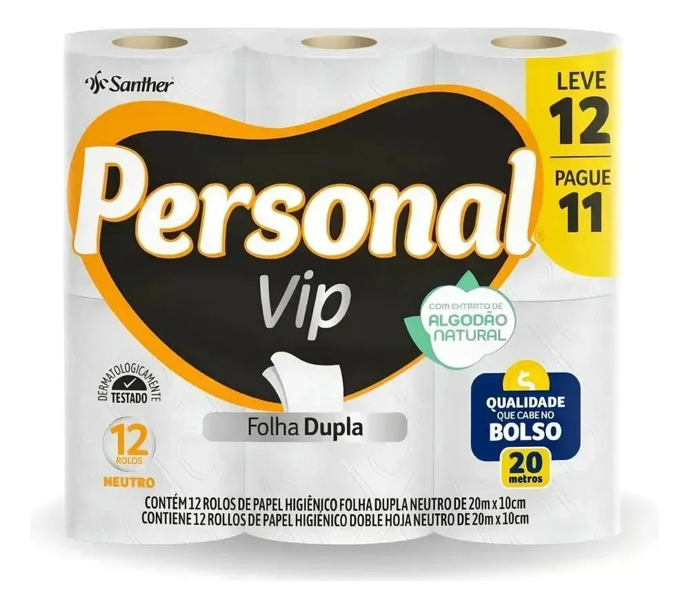 Papel Higiênico Personal Vip Maciez 12 R. Folha Dupla