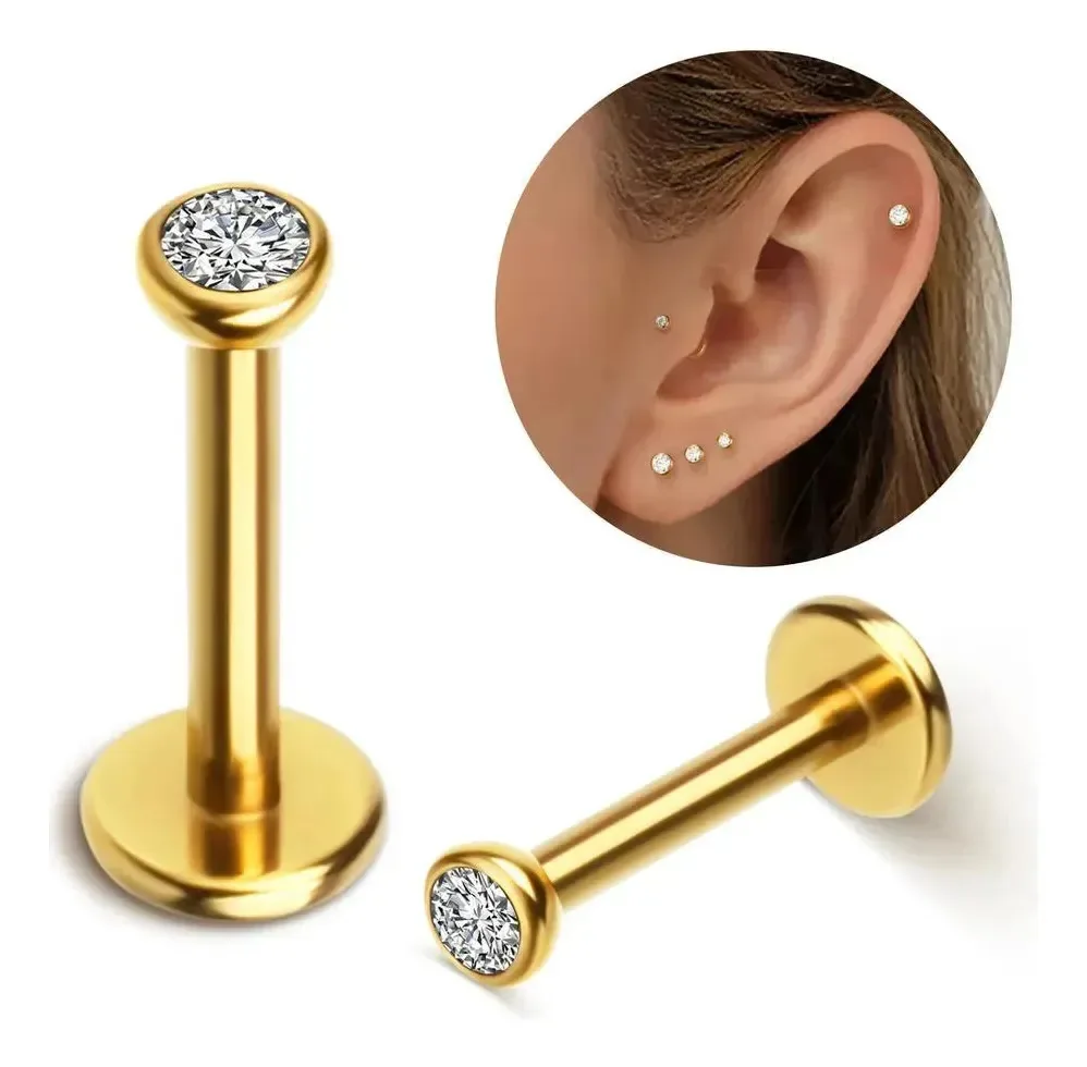 Piercing Helix Titânio Pvd Zircônia - Brilh Dourado 1.0x6x1