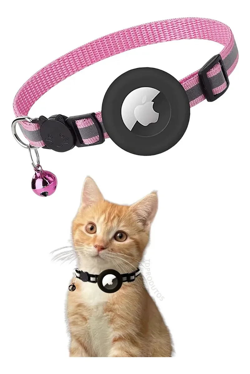 Coleira Refletiva para Gato e Cachorro com Case para AirTag