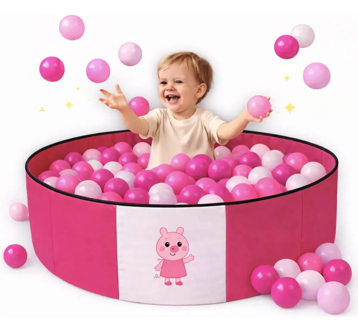 Kit Piscina Bolinha Infantil Dobrável Criança + 100 Bolinhas Rosa