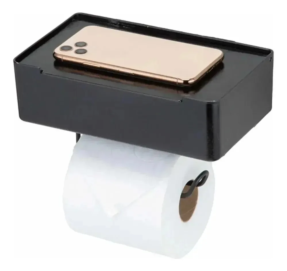 Porta Papel Higiênico Com Suporte Celular/lenços Preto Arthi