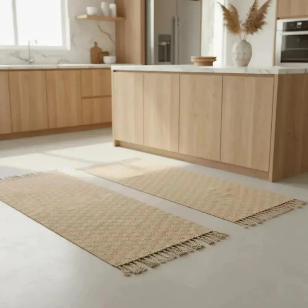 Kit 3 Tapetes Algodão Geométrico Escandinavo Caramelo