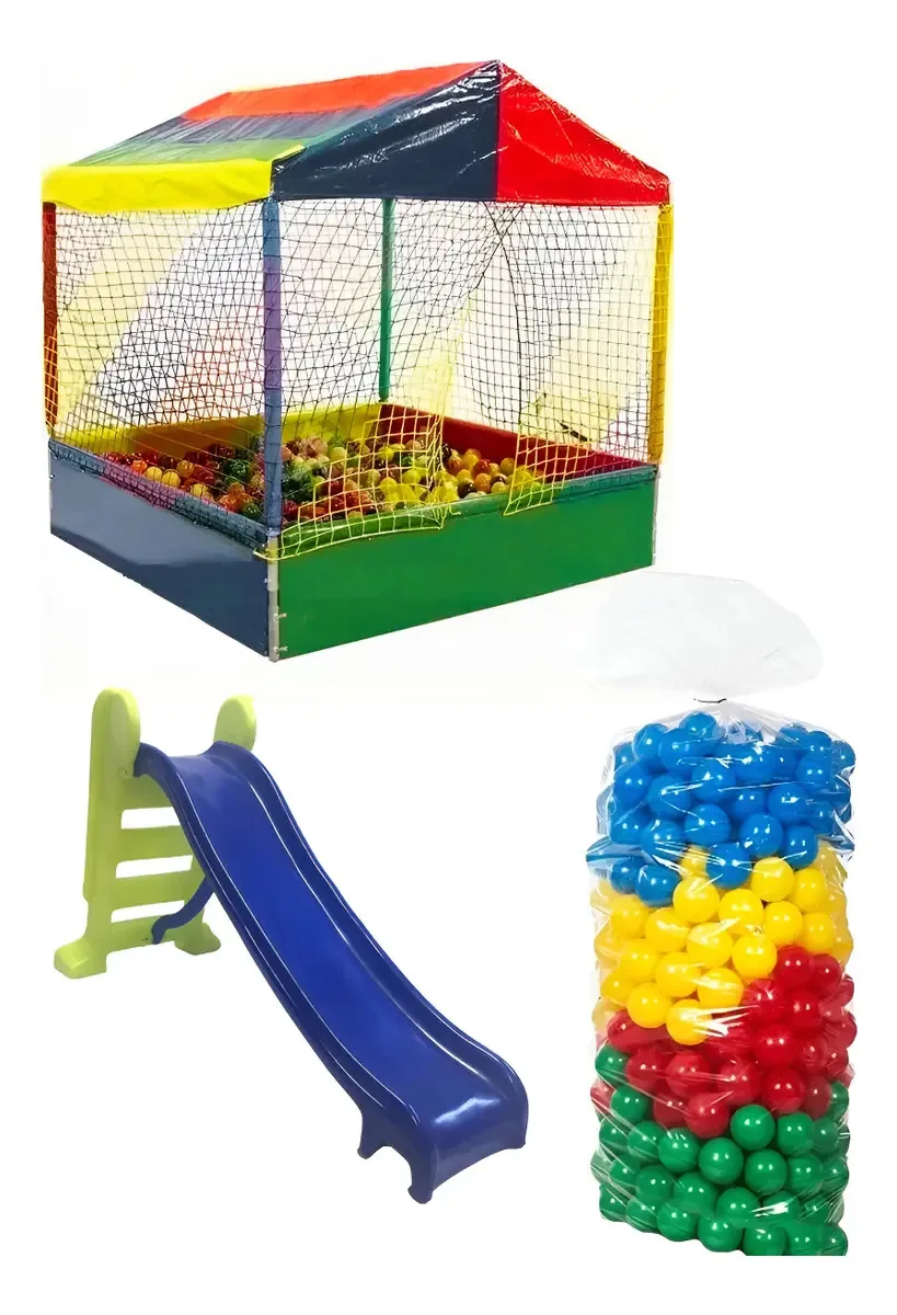 Combo Piscina De Bolinhas 1,5m+ Escorrega Infantil+ Bolinhas Cor Kit4