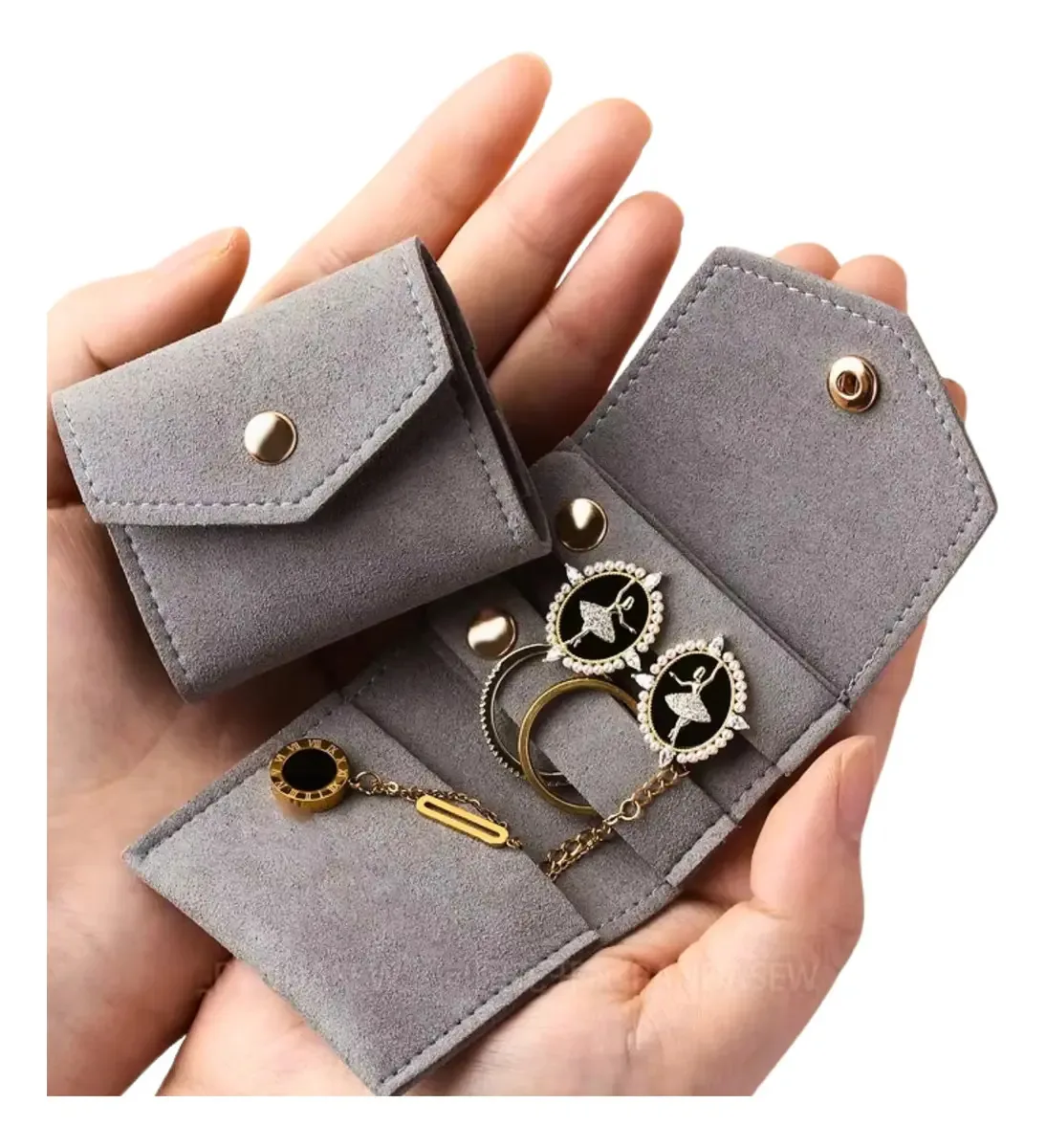 Porta Joias Portátil De Bolsa Viagem Mini Estojo Bijuterias Cor Bege