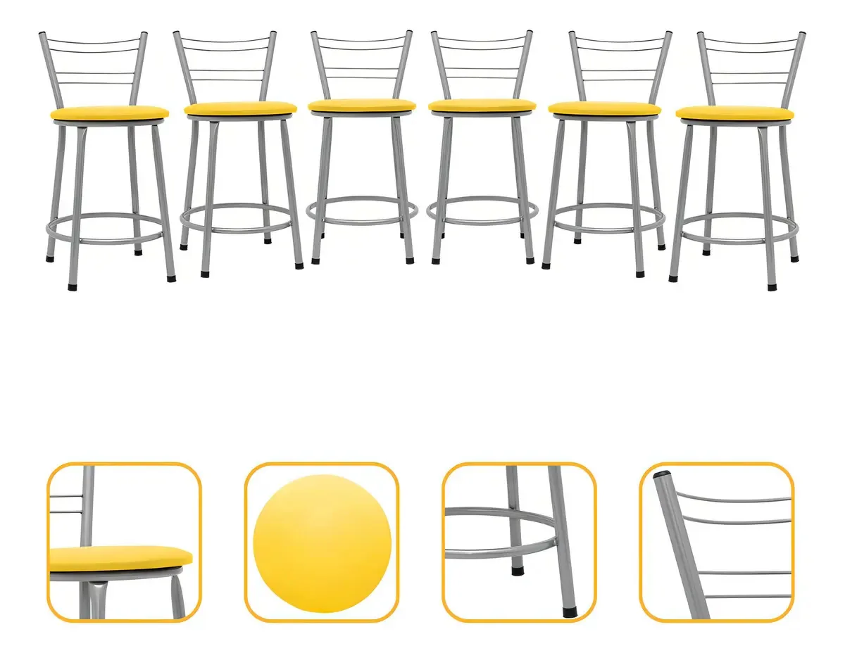 Banqueta Itagold Clássica 6 Unidades Aço 70cm Acabamento Da Estrutura Estrutura Prata Cor Assento Amarelo