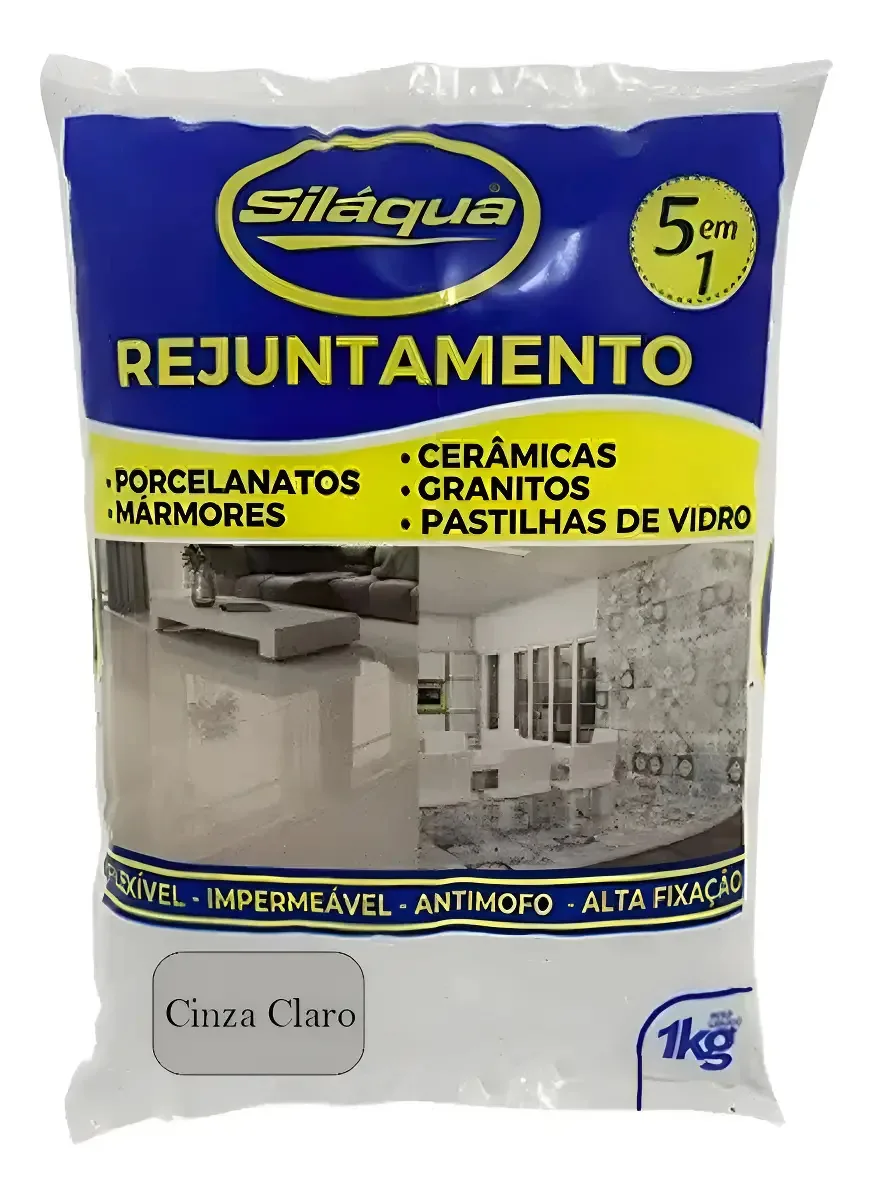 Rejunte 1kg 5x1 Porcelanatos Cerâmica Piscina - Cinza Claro