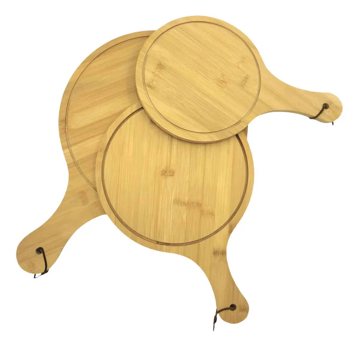 Kit 3 Tábuas De Corte Bambu Pizza Churrasco Frios Com Cabo