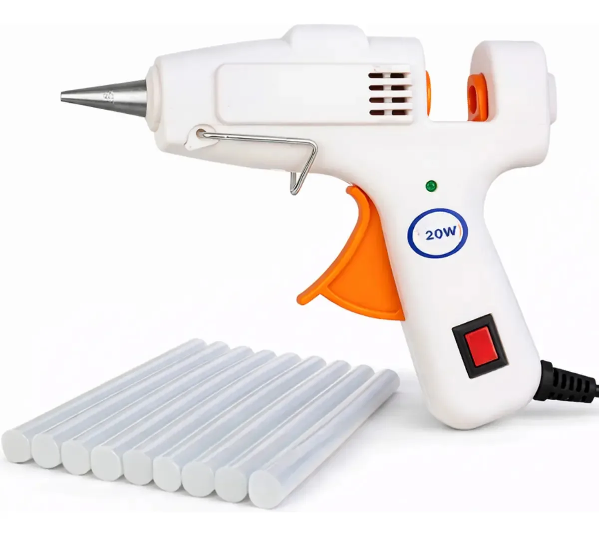 Pistola Cola Quente 20W Bivolt 7mm Bico Fino Para Artesanato EVA Tecido Madeira + 10 Bastões Cola Quente VBS Brasil